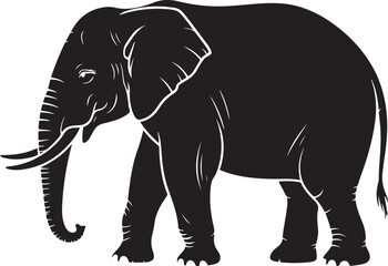 Obraz premium Large african elephant walking silhouette with tusks and detailed outlines