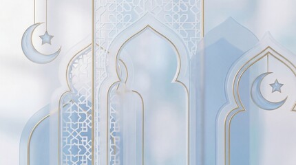 Eid Ramadan background, 3D minimalist Islamic design, elegant Islamic theme