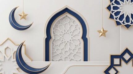 Eid Ramadan background, 3D minimalist Islamic design, elegant Islamic theme