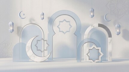 Eid Ramadan background, 3D minimalist Islamic design, elegant Islamic theme