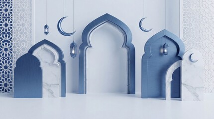 Eid Ramadan background, 3D minimalist Islamic design, elegant Islamic theme
