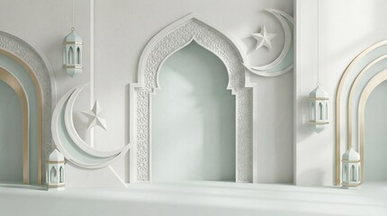Eid Ramadan background, 3D minimalist Islamic design, elegant Islamic theme