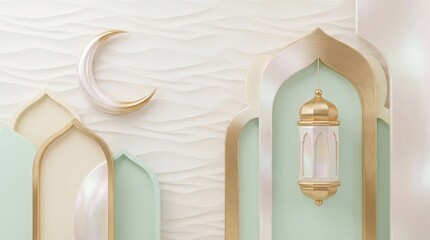 Eid Ramadan background, 3D minimalist Islamic design, elegant Islamic theme