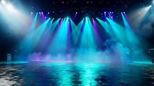 Empty stage with colorful lights and fog
