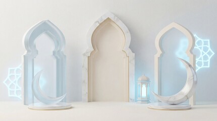 Eid Ramadan background, 3D minimalist Islamic design, elegant Islamic theme