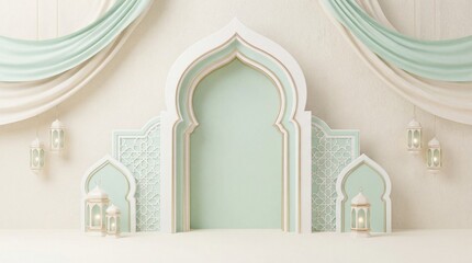 Eid Ramadan background, 3D minimalist Islamic design, elegant Islamic theme