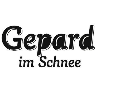 Bold stylized text reads "Gepard im Schnee" in black