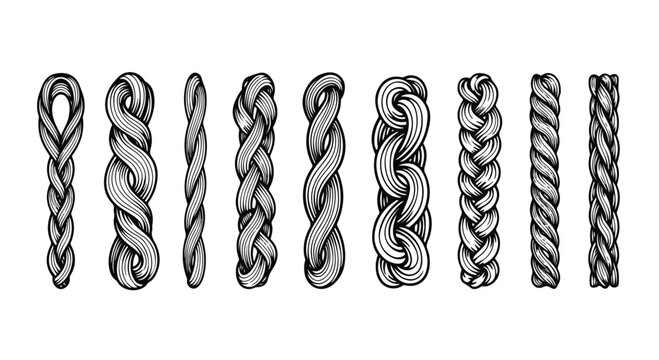 A collection of various intricate braided patterns and designs. Vector