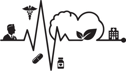 Fototapeta premium Medical silhouette illustration with cityscape and nature elements
