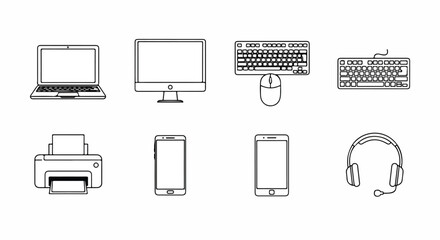 A collection of various electronic devices and accessories. Vector