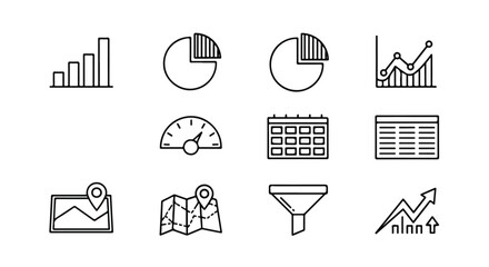 Various icons representing data analysis, business intelligence, and location tracking Vector