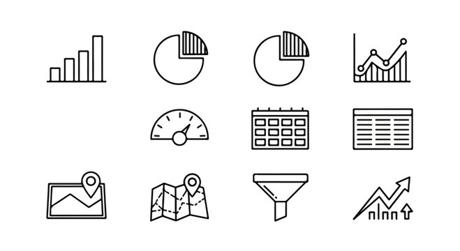 Various icons representing data analysis, business intelligence, and location tracking Vector