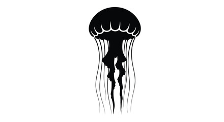 A striking black silhouette of a jellyfish against a white background © Mdselim