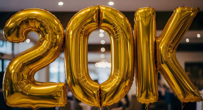 Golden balloons celebrating 20k milestone illustration