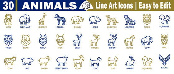 Wildlife animal line art vector graphics. Showing full body fauna silhouettes illustration. © Logo Solution