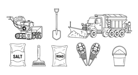 Winter road maintenance equipment and materials for snow and ice management Vector