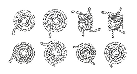 A collection of eight different rope coil designs and patterns Vector