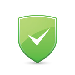 Green shield check mark icon. Vector illustration