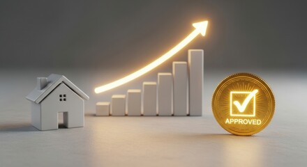 Approved real estate investment with growing graph and house model