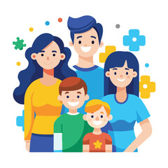 Obraz premium Happy family with children cartoon vector illustration