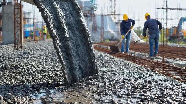 Construction workers pouring concrete