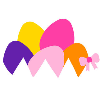 Colorful Easter Eggs in Basket with Bow Cute Cartoon Spring Holiday Illustration