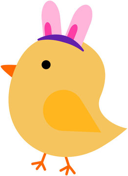Cute Easter Chick Wearing Bunny Ears Headband Kawaii Spring Cartoon Illustration