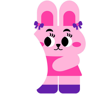 Cute Pink Easter Bunny Girl Holding Large Egg Cartoon Kawaii Spring Illustration for Kids