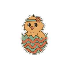 Cute Retro Easter Chick Hatching from Decorative Shell