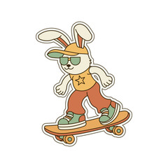 Cool Skateboarder Bunny Rabbit in Retro Streetwear Style