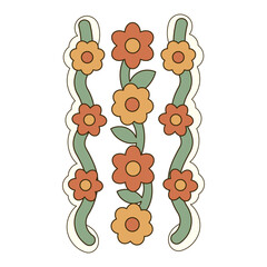 Retro Floral Borders with Groovy Daisy Flowers and Vines
