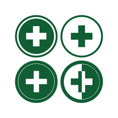 Fototapeta premium Four green circles with white cross symbols for medical or emergency design