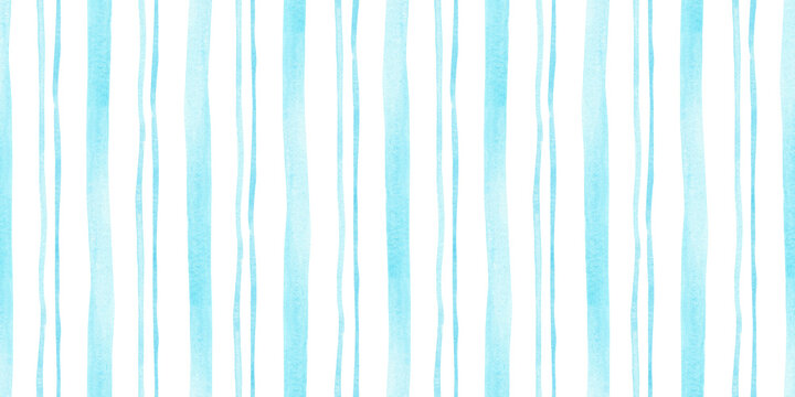 Abstract gentle blue watercolor stripes kids background. Seamless geometric surface pattern design of cute baby lines print for fabric, kids decor, graphic linen print, nursery children room