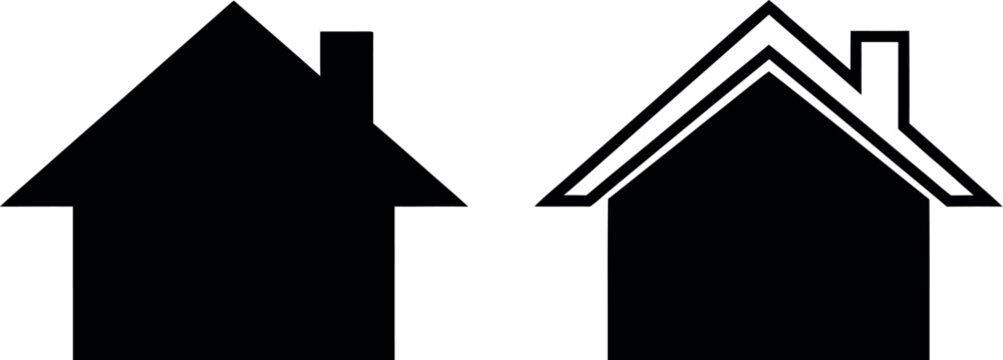 Two contrasting simple house icons with different roof styles displayed side by side