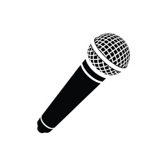 A simple black and white illustration of a handheld dynamic microphone © motiur vector artist