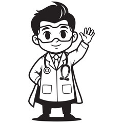 Obraz premium Cartoon Doctor Waving Hello with Stethoscope
