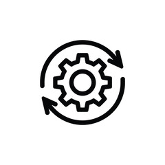 A black outline of a circular gear with arrows indicating a recycling process