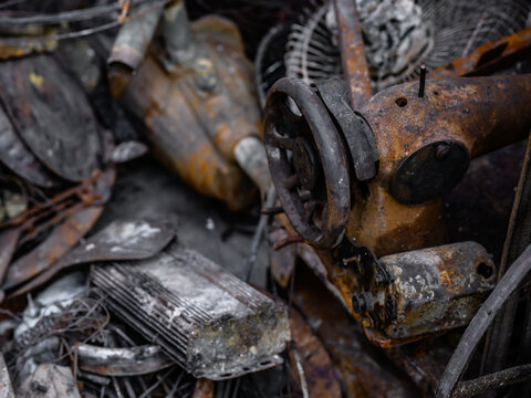 Dhaka, Bangladesh - 28 November 2025: View of rusted metal scraps and discarded objects, a haunting still life of decay and abandonment.