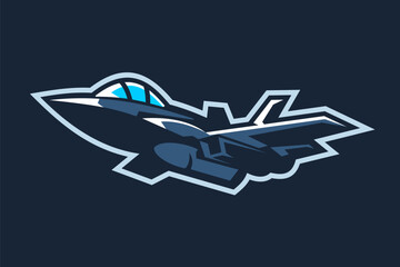 Obraz premium American cold war jet fighter plane vector illustration. simple aircraft logo, military equipment.