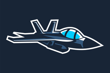 Obraz premium American cold war jet fighter plane vector illustration. simple aircraft logo, military equipment.