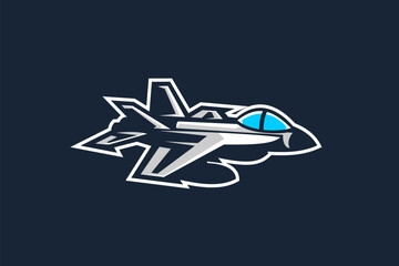 Obraz premium American cold war jet fighter plane vector illustration. simple aircraft logo, military equipment.