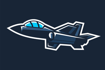 Obraz premium American cold war jet fighter plane vector illustration. simple aircraft logo, military equipment.