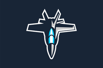 Obraz premium American cold war jet fighter plane vector illustration. simple aircraft logo, military equipment.