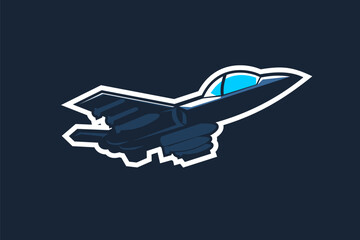 Obraz premium American cold war jet fighter plane vector illustration. simple aircraft logo, military equipment.