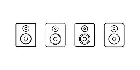 Speaker vector icon set, loudspeaker sign, stereo system, sound system in thin line design, sound box symbol, music speaker, audio equipment