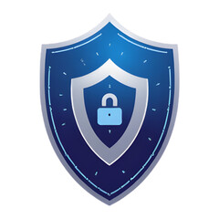 A robust blue cyber security shield icon featuring a central padlock symbol, indicating strong protection.