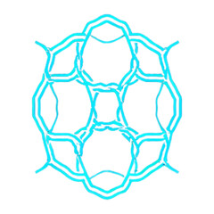 A detailed hexagonal lattice structure forms an intricate geometric pattern in vibrant blue.