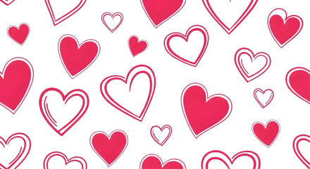 Pink Hand Drawn Brush Stroke Hearts | Seamless Love Pattern Background