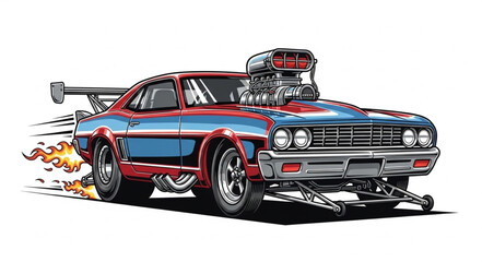 Drag Racing Muscle Car Illustration. © Pocong