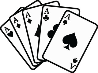 Five aces in a fan of playing cards